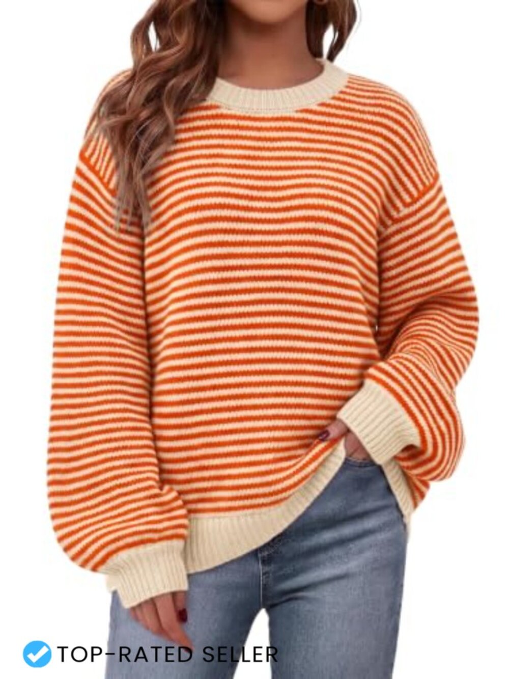 Womens Oversized Striped Knit Sweater Crewneck Pullover Long Sleeve